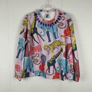QUEEN OF SPARKLES Multicolor Animal Print Sweatshirt